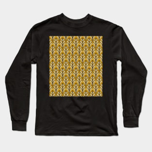 Art Deco Pattern no 36 - Yellow - BOHO Feather Pattern Long Sleeve T-Shirt